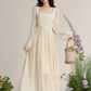 Temperament gentle style apricot long-sleeved dress spring new slim skirt R1901