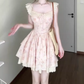 Gentle style pink floral dress beautiful waist A-line tutu skirt R0736