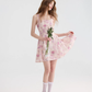 Floral suspender skirt with pink mini skirt R2662