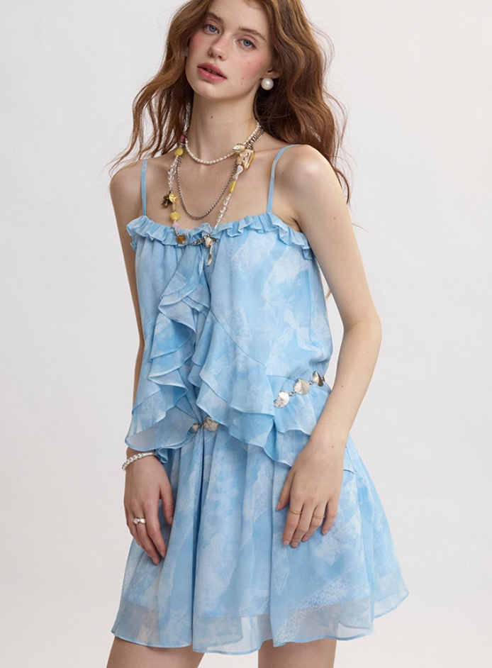 French suspender skirt seaside holiday dress floral skirt short skirt small skirt for women R3494