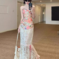 French oil painting style herringbone tube top 2025 lace patchwork skirt suit R1134