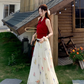 Date suit red sleeveless backless sweater printed skirt rich feeling outfit two piece suit R1744