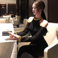 Hepburn style French black dress high-end niche temperament heavy work halter neck dress R1782