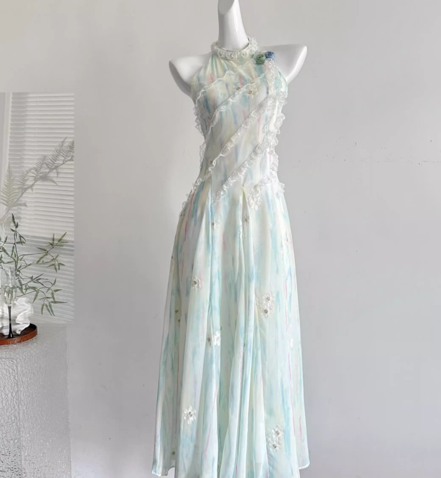 Summer fairy sweet slim waist long dress R1999