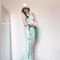 Mint green suspender dress 2025 new style seaside vacation gentle style waist slim hip skirt R0429