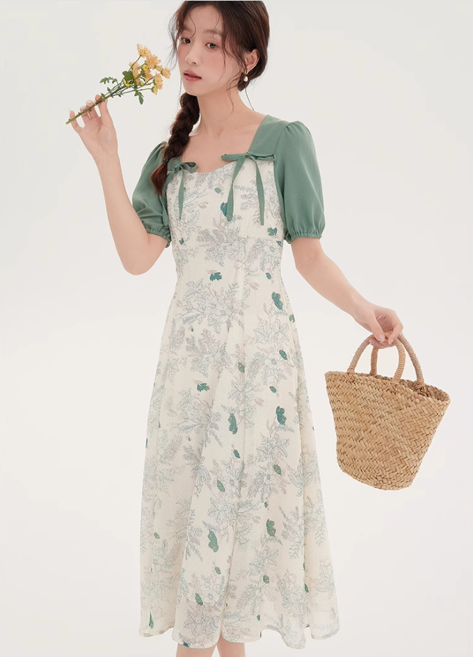 Tea break style retro French platycodon dress 2025 new floral dress niche fairy dress R2371