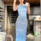 Blue halter neck slim waist hip sexy long skirt homecoming dress R4052