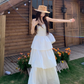 Fairy Qianjinfeng waist skirt daisy flower gentle white moonlight cake dress R1748