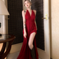 Fairy lace halter neck red dress holiday beach dress deep v backless slit long dress R1740