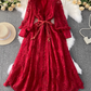 French retro palace style dress embroidery waist slim long lace dress female high-end exquisite dress R0328