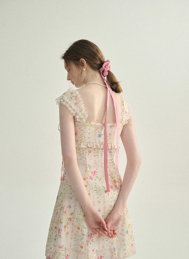 French seaside dress short skirt suspender skirt floral skirt R2759