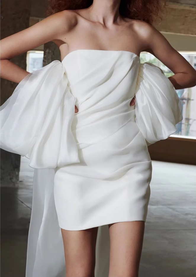 French white simple temperament banquet party short dress skirt homecoming dress R2975