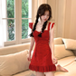 Red waist hollow suspender dress women's summer French temperament skirt R4700
