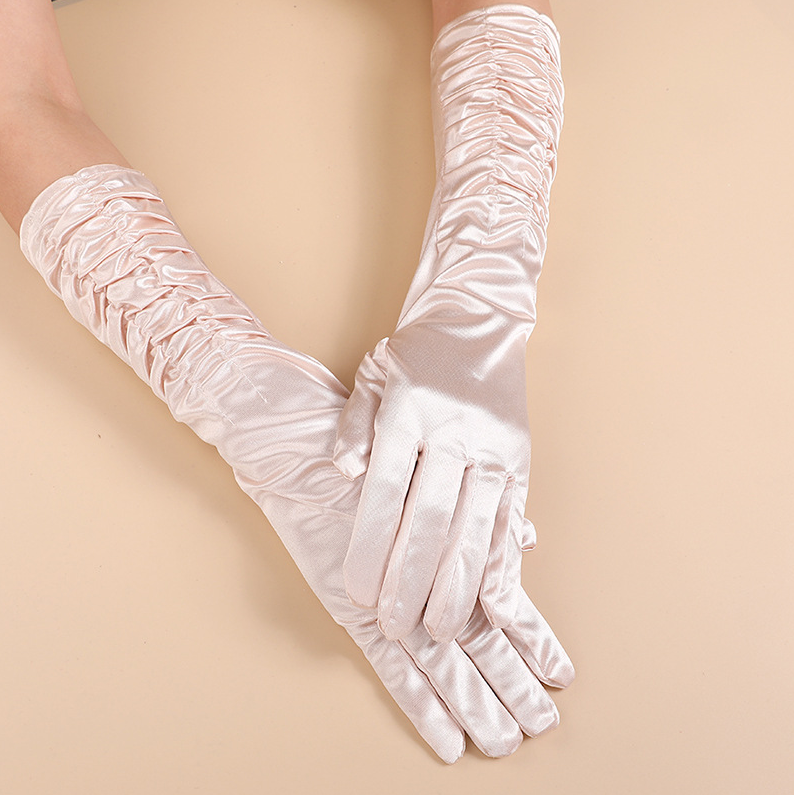 Sunscreen long satin pleated bridal gloves satin fingerless gloves wedding wedding stage     S6263
