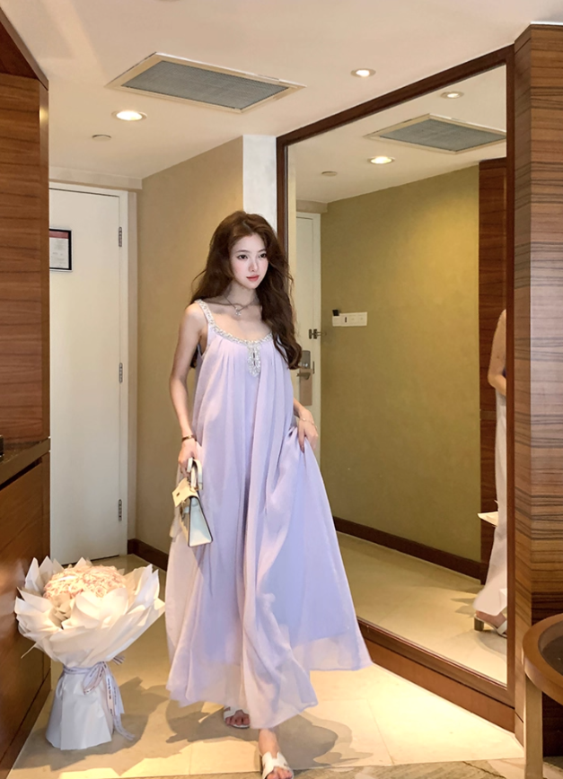 Long atmospheric diamond pure desire suspender dress summer French style loose skirt R4908