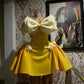 Yellow short skirt with white bow waist design with large hem short skirt for homecoming dress R4103