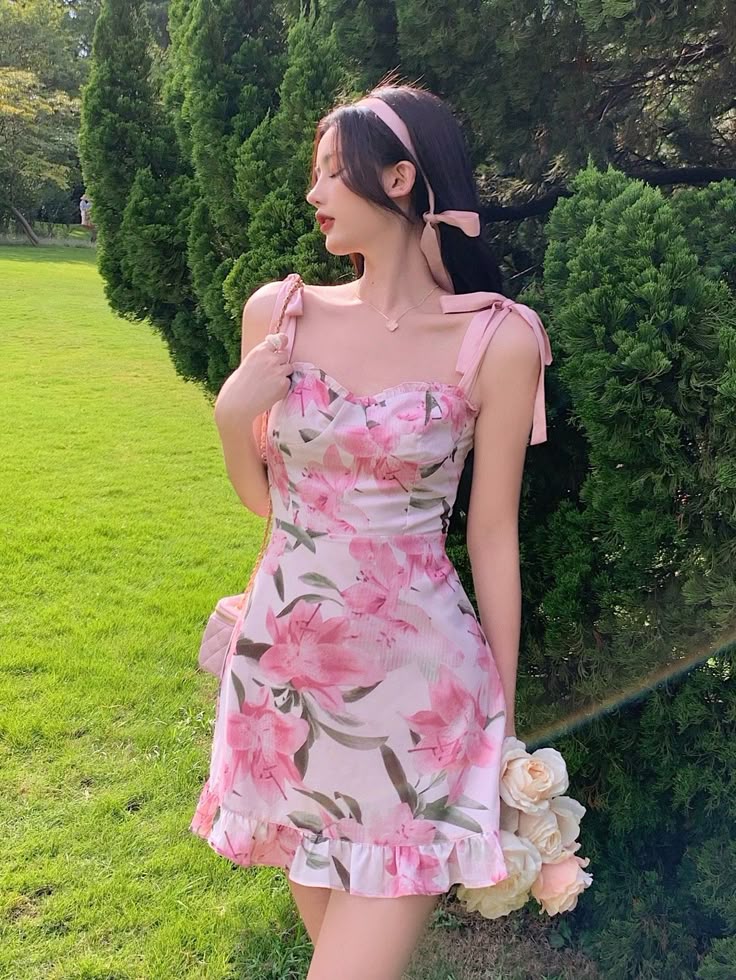 Pink floral suspenders slim waist lace skirt short skirt prom dress homecoming dress R3054