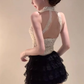 2025 Pure Lace Skirt Set with Polka Dot Swing Neck and Halter Backless Top R1129
