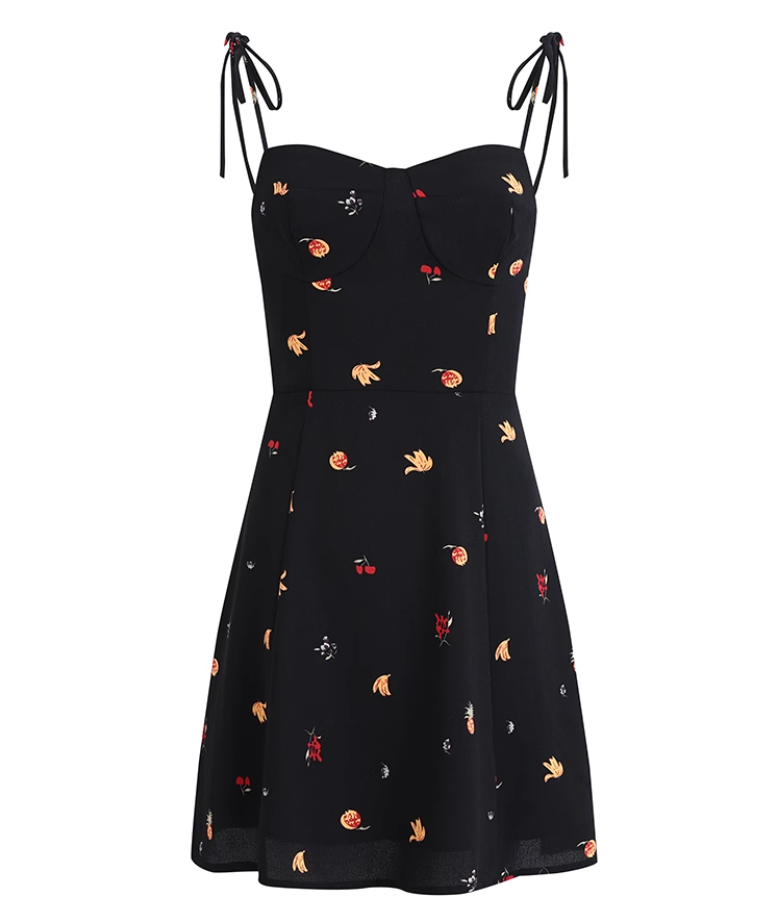 French holiday style black short floral new dress suspender skirt R2602