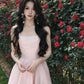 Cherry Blossom Pink Gentle Fairy Sling Waist Slim Fit A-Line Long Skirt Homecoming Dress R4028