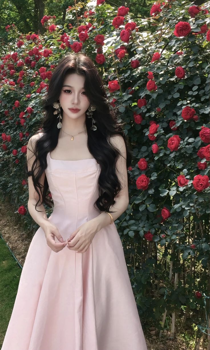 Cherry Blossom Pink Gentle Fairy Sling Waist Slim Fit A-Line Long Skirt Homecoming Dress R4028