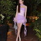 Light purple tube top slim waist slim fit irregular skirt short skirt homecoming dress R3805