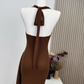 2025 Summer versatile design halter neck backless sexy pleated side slit knitted dress R0279