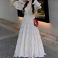 Tea break French style white beach dress waist slimming holiday long dress chiffon dress R1696