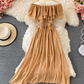 Bali resort beach slim long skirt sexy off-shoulder one-shoulder ruffled chiffon dress R0326