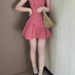 Retro red plaid suspender dress gentle temperament waist A-line short skirt R0791
