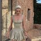Light-colored suspenders, slim waist, high-end A-line short skirt, homecoming dress R3987