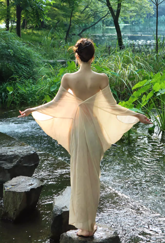 New Chinese style ancient town travel outfit ramie backless dress design photo skirt R1629