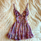 Purple floral suspenders slim waist mini skirt homecoming dress R2626