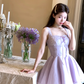 Purple square neck waist A-line suspender dress summer French retro temperament high-end skirt R4625