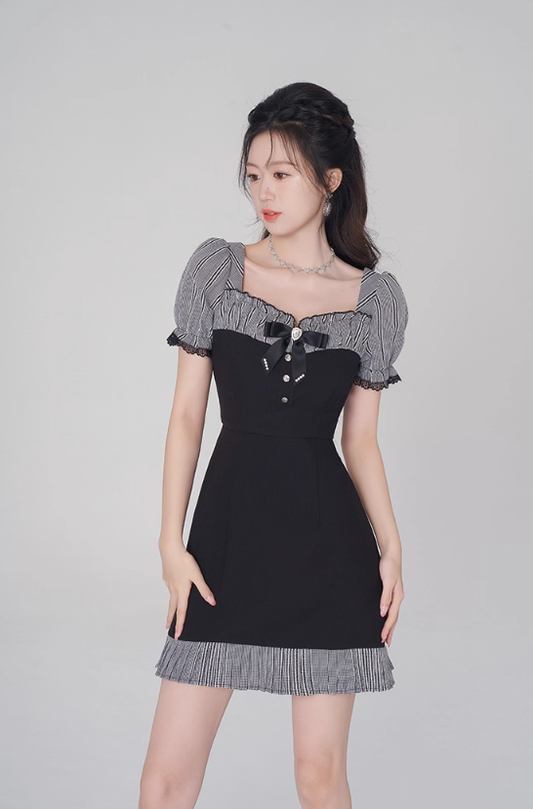 Women's summer square neck high waist straight skirt summer fungus plaid short skirt R4500