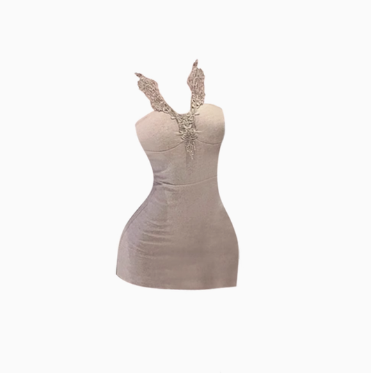 Temperamental socialite lace V-neck suspender skirt 2025 pure desire waist hip skirt R1388