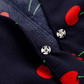 2025 Summer New Black V-neck Short Sleeve Cherry Print Wrap Long Dress R0920