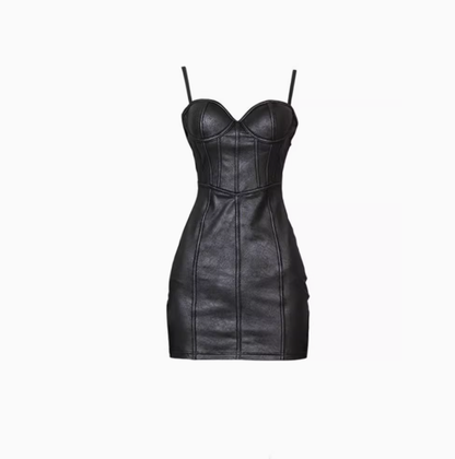Sexy hot girl waist suspender dress 2025 large size pure desire style hip leather skirt R1176