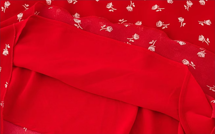 French pure red floral slim dress 2025 new sweet long dress R2590