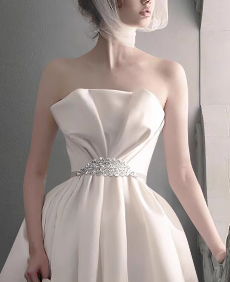 White French Satin Evening Dress Short Slim Party Tube Dress Homecoming Dress R2981