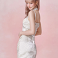Ruffle hem hollow pleated waist retro polka dot suspender dress R5252
