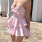 Pink halter waist ruffled short skirt homecoming dress R2939