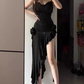 French pure desire ruffled suspender dress plus size sexy hot girl irregular slit hip skirt R1839