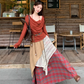 Fairy outfit two-piece suit design halter neck t-shirt fake two-piece plaid skirt suit R1699