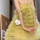 Yellow mesh suspender dress 2025 new gentle sweet style a-line short skirt R0807