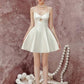 White suspender lace neckline waist slim short skirt homecoming dress R3518