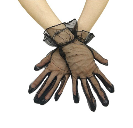 Women's Ruffle Tulle Mesh Gloves Wedding Party Gloves Short Prom Evening Gloves     S6227