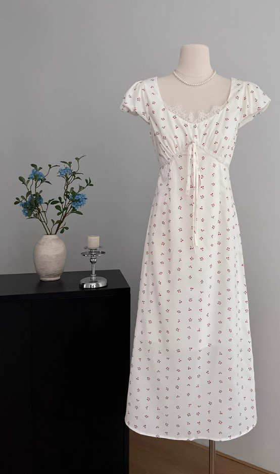 Neckline lace polka dot long skirt French style waist slimming skirt R2048