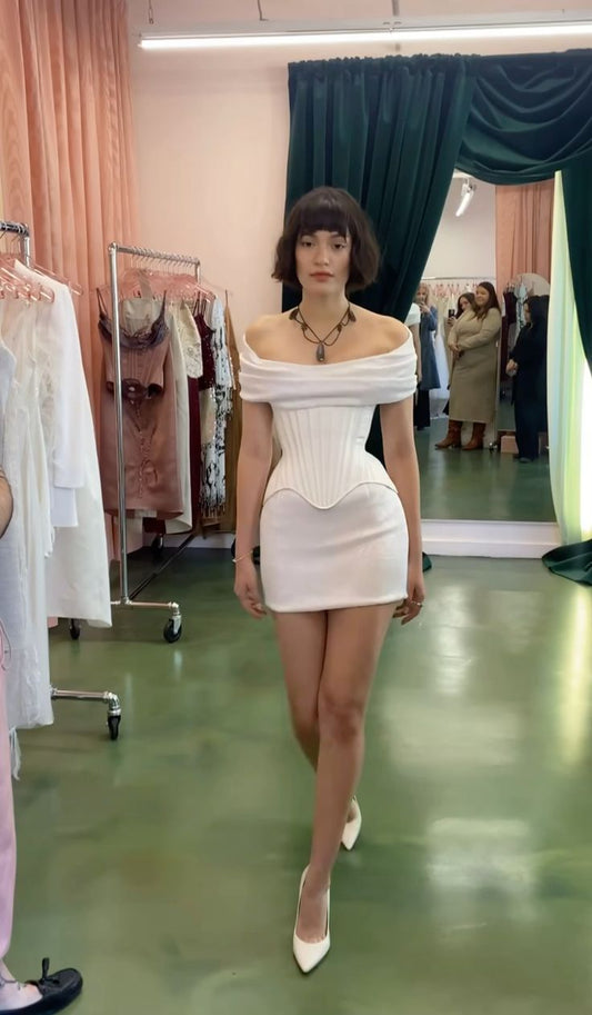 White soft sexy slim fit homecoming dress R2486