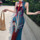 Retro contrast color hollow dress sexy temperament waist slim hip skirt R0658